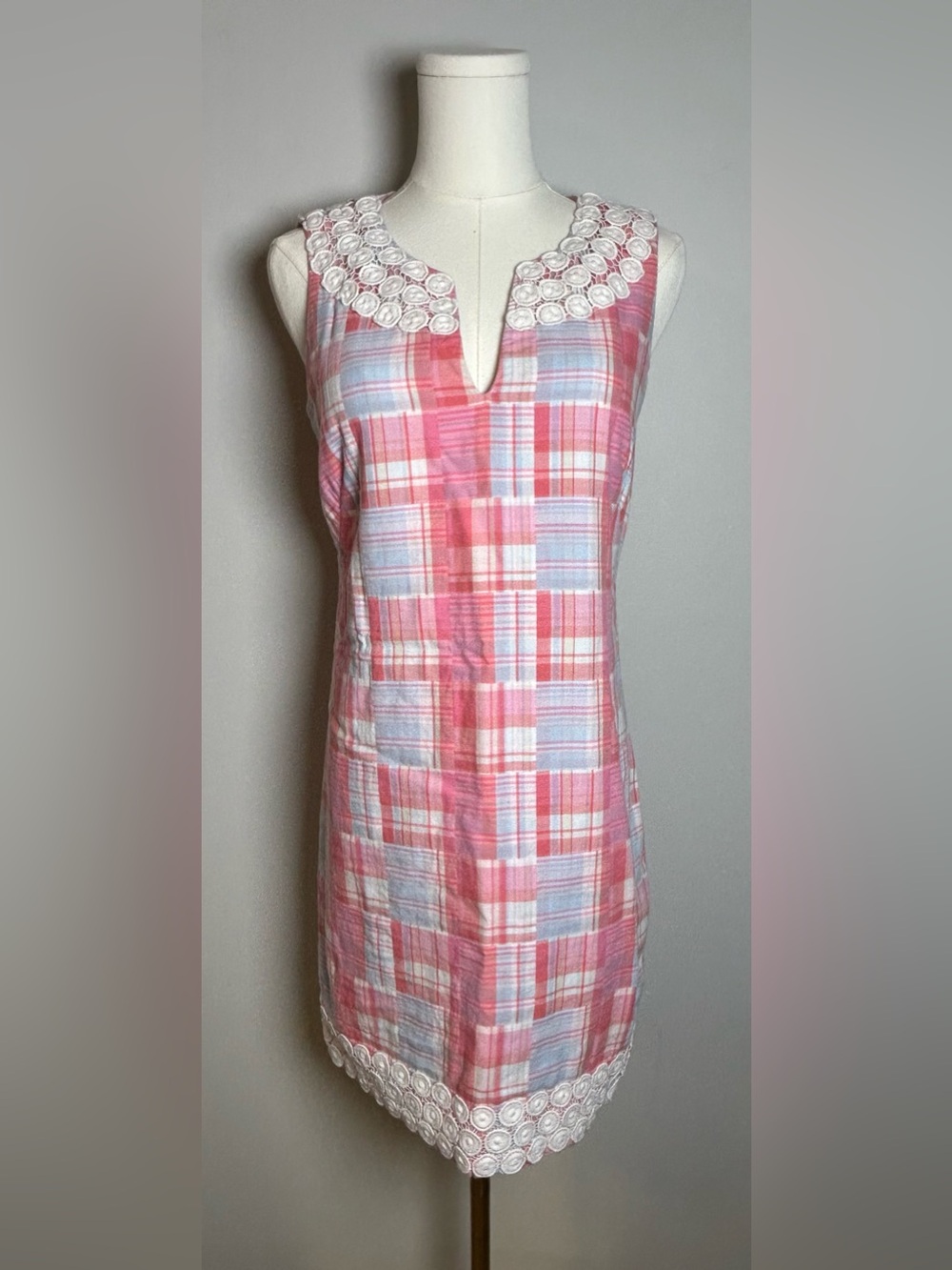 Vineyard Vines shep & Ian pink and blue patchwork madras cotton dress size 0 - Picture 4 of 12
